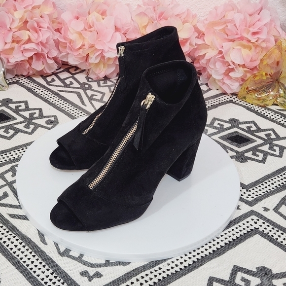 INC International Concepts Kirsi Faux Suede Block Zip Up Peep Toe Booties Sz:6.5 - Picture 2 of 11